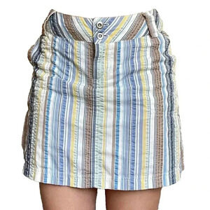Patagonia Netty Skirt Striped Seersucker Blue Green Brown Pocketsn Womens 12 Y2K